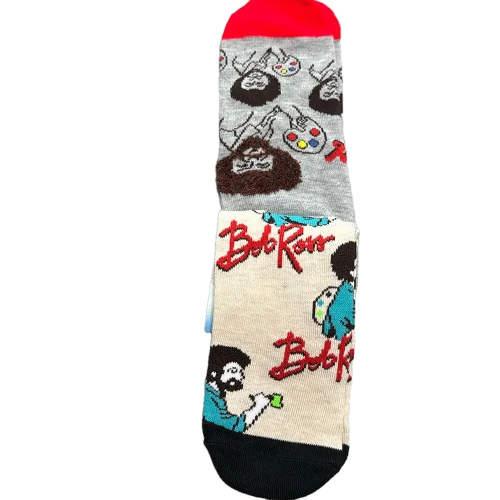 2 Pairs Bob Ross The Joy Of Painting Fuzzy Hair Novelty Socks NWT